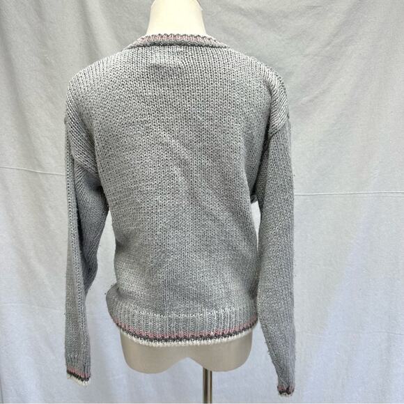 Koret cottagecore gray knit pom pom semi cropped cardigan sweater Size Petite - Picture 9 of 16